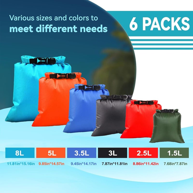 ILZAR Store 6PCS Dry Bags Waterproof, Lightweight Dry Bags for Kayaking Waterproof，Outdoor Waterproof Bag for Kayaking Hiking Boating Camping - Image 2